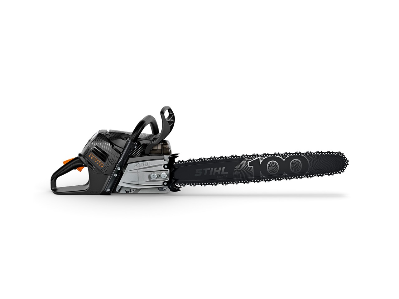 Верижен трион STIHL MS 500i Centennial Edition, страничен изглед отдясно
